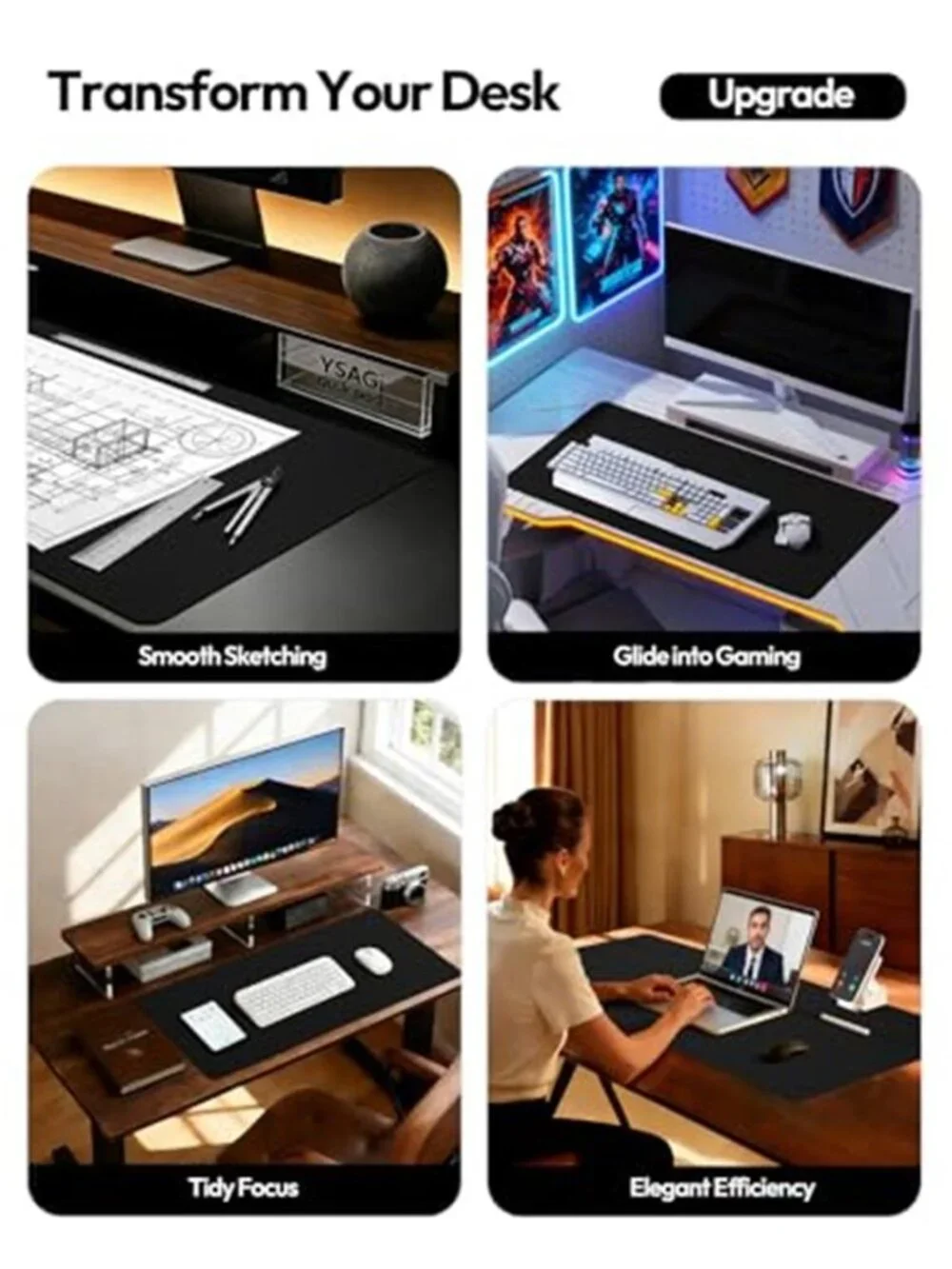 Leather Desk Protector, Office Mat, Large Mouse Mat Black, 31.5
